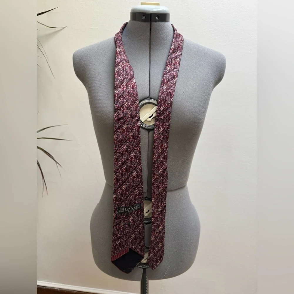 Vintage Lanvin New York Paris Pure Silk Tie Burgundy Paisley